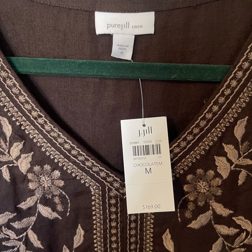 J.JILL Pure Jill Embroidered Dark Brown Sleeveless Dress - Picture 5 of 11